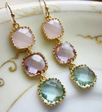 Opal Pink, Lavender, Prasiolite Triple Earrings ♥ AC Art 