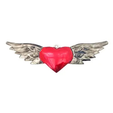 Classic Red Tin Heart with Wings Ornament