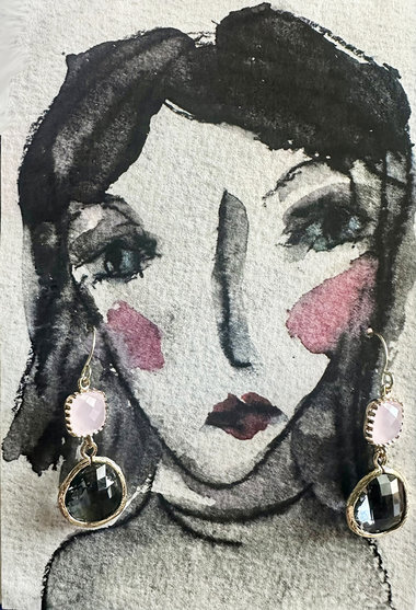 Pink and Charcoal Double Dot earrings ♥ AC Art 