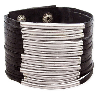 Black Leather & Silver Bracelet